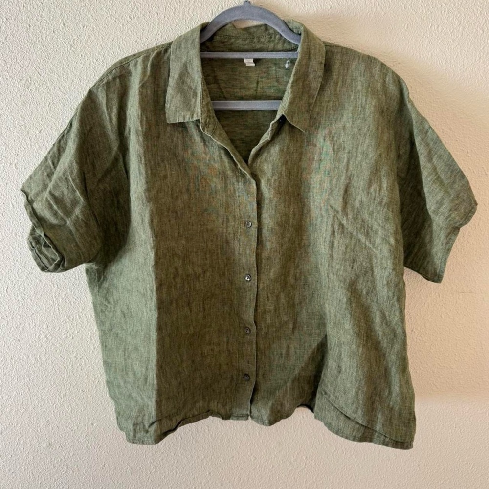 Eileen Fisher Washed Organic Linen Delave Short-Sleeve Shirt - Picture 3 of 6